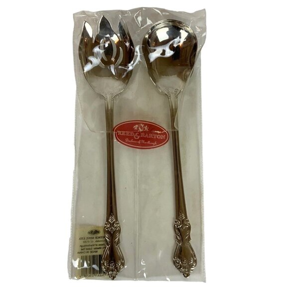 Reed & Barton Heritage Mint Marlborough 2-Pc Salad Serving Set Stainless Steel - Picture 1 of 7